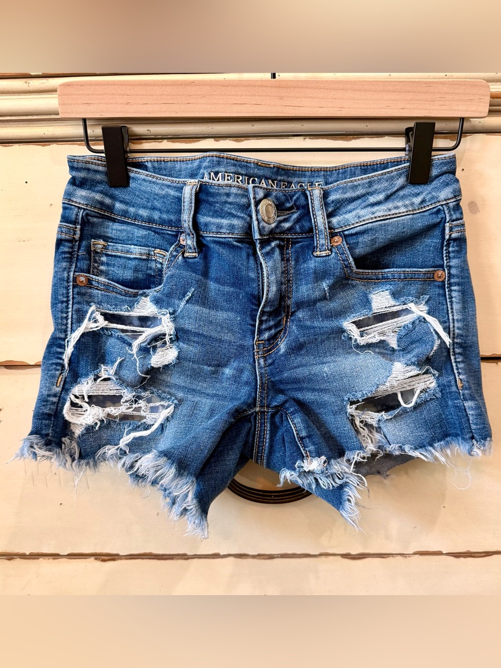 American Eagle Outfitters Ripped Blue Denim Cutoff Shorts